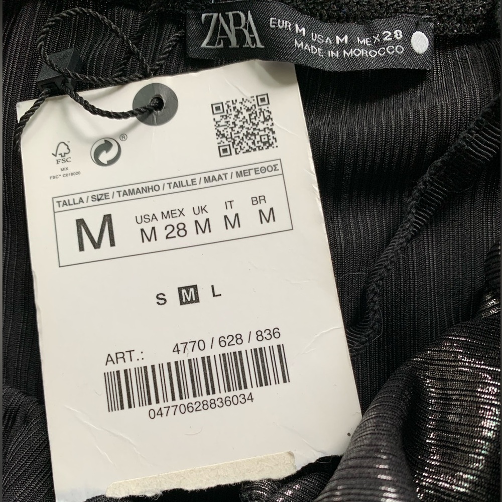 ZARA Metallic Black Ruched Camisole Top Size Medium - Picture 6 of 7
